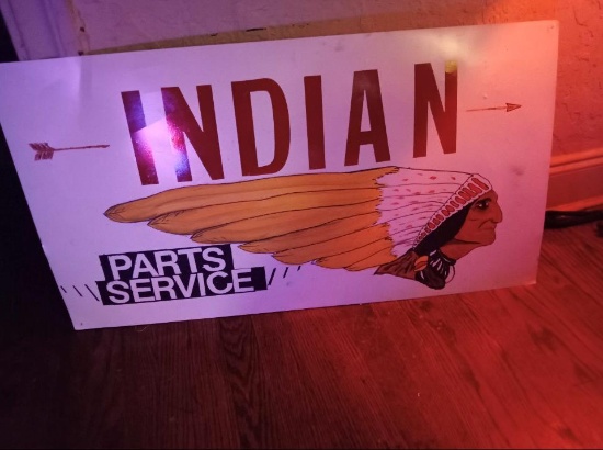 Indian sign, painted metal, 19x36