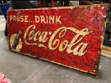 Coca-Cola metal sign, framed, 31x66
