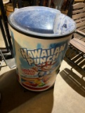 Hawaiian Punch barrel with lid on casters