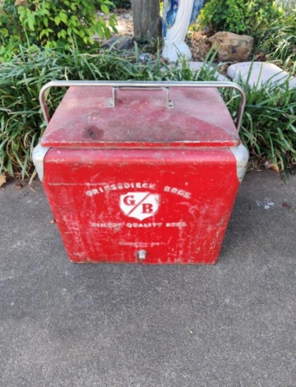 Griesedieck Bros. G/B antique metal cooler w/ tray