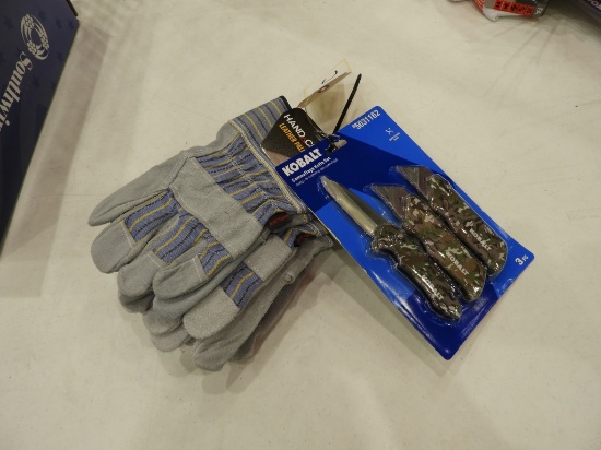 (2) pr gloves & Kobalt knife set