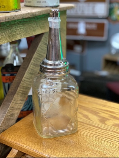 Glass oil bottle with chrome top