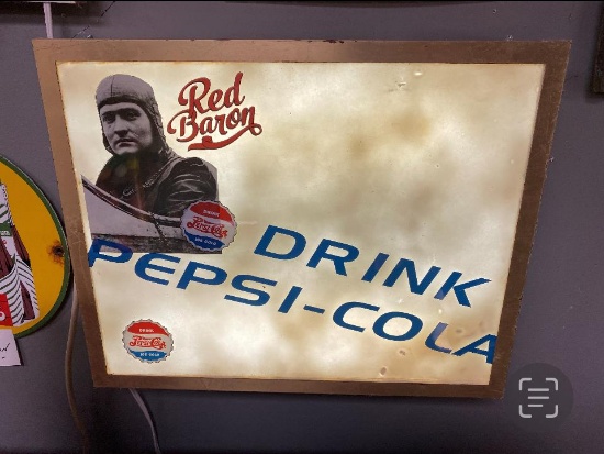 Red Baron lighted Pepsi Cola sign 20x16x4