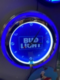 Bud light clock, white * blue neon w/ flip of swit