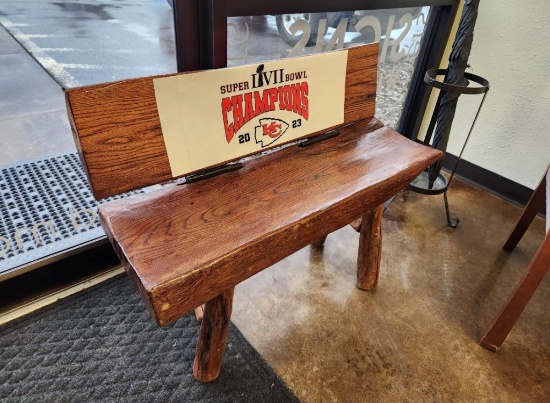 Custom Kansas City Chiefs hinged foldable heavy oak bench, 4'x3'