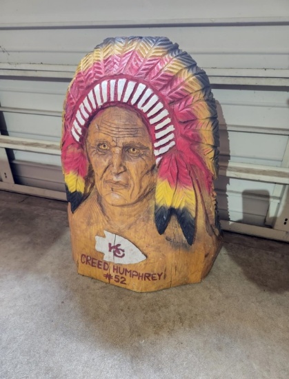 Hand carved Kansas City Chiefs Creed Humphrey bust