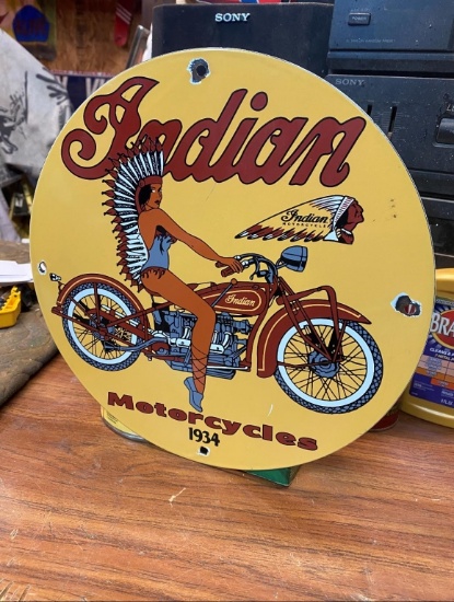 Indian Motorcycle SS painted metal sign 18 1/4x10