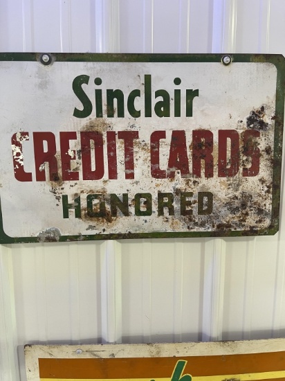 Sinclair credit card sign, 14"Tx23"W  SST