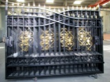 20’ Heavy Duty Decorative Black with Gold Bi-Parting Wrought Iron Driveway Gate - New!