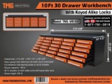 10’ Heavy Duty 30 Drawer Work Bench - New!