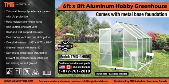 TMG Industries 6’ x 8’ Twin Wall Greenhouse - New!