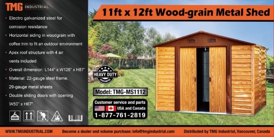 TMG Industries 11’ x 19’ Single Metal Wood Grain Finish Garage - New!