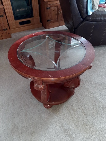 Wood with Glass Top End Table!