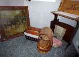 Card Table, Wicker baskets, Sign, Book table!