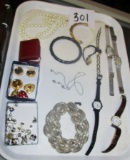 Vintage Ladies Black Cord Band Watch, Costume Jewellery, Etc.!