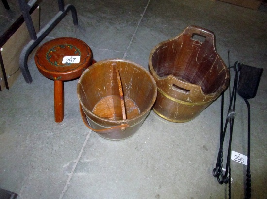 Rustic Milking Stool & Divided Wood Bucket, Etc.!