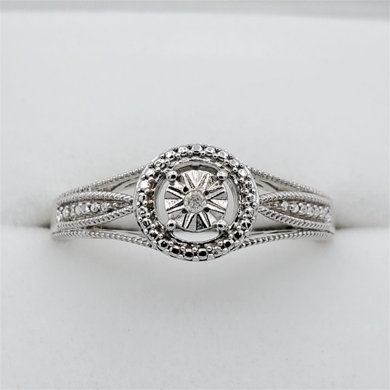 Sterling Silver Diamond Ring - New!