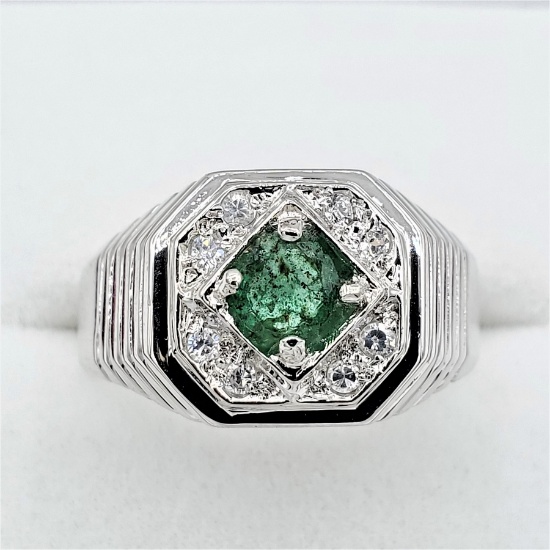 Sterling Silver Emerald & Cubic Zirconia Ring - New!