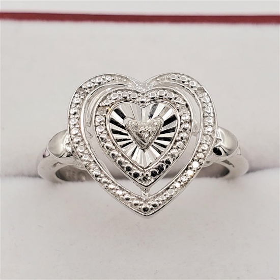 Sterling Silver Diamond Heart Ring - New!