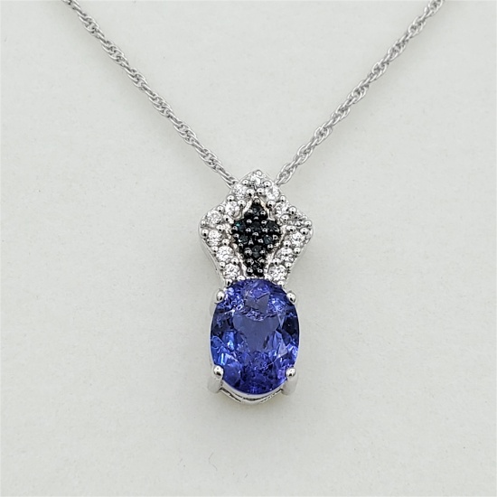 Sterling Silver Tanzanite, White Sapphire & Diamond Pendant & Chain - New!