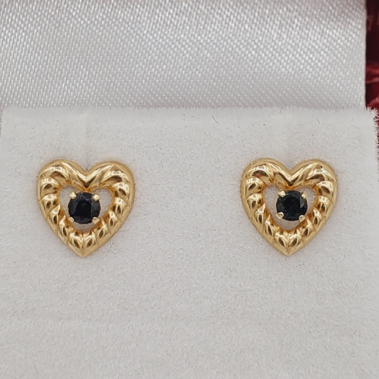 Yellow Gold Sapphire Heart Earrings - New!