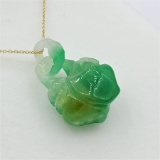 Sterling Silver Jadeite Fish Pendant with Yellow Gold Chain - New!