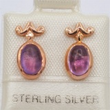 Sterling Silver Rose Amethyst Earrings - New!