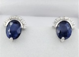 Sterling Sapphire & Cubic Zirconia Earrings - New!