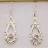 Vintage Sterling Silver Pink Ice Cubic Zirconia Earrings - New!