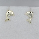 Sterling Silver Gold Plated Dolphin Earrings - New!