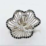 Sterling Silver Plated Cubic Zirconia Floral Ring - New!