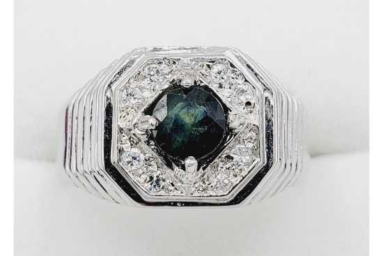 Blue Sapphire & CZ Ring - New