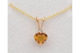 Orange Sapphire & Moonstone Heart Pendant with Sterling Chain - New