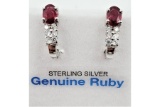 Natural Ruby & CZ Earrings - New