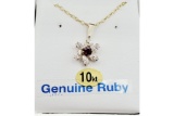 Natural Ruby & CZ Pendant with Sterling Chain - New