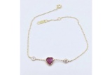 Natural Ruby & White Sapphire Heart Bracelet - New
