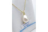 Freshwater Pearl & Diamond Pendant with Sterling Chain - New