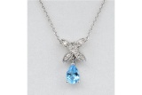 Blue Topaz & Diamond Pendant with Sterling Chain - New
