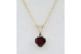 Garnet & White Sapphire Heart Pendant with Sterling Chain - New
