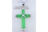 Jadeite Cross Pendant with Sterling Chain - New