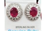 Natural Ruby & CZ Earrings - New