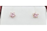 Yellow Gold Pink CZ Star Earrings - New