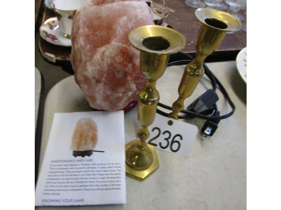 Himalayan Salt Lamp,  Brass Candle Stick Holder
