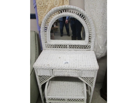 Wicker Vanity And Stool