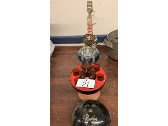 Lamps and Bowling Ball Decanter