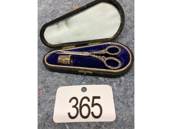 Sterling Scissors and Thimble Set