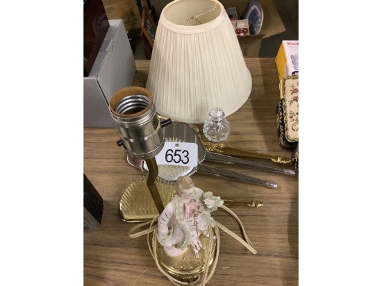 Dresser Sets and Figural Lamp