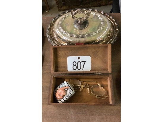 Silver Lidded Dish and Wooden Box
