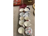 Cranberry Handled Dish, Mugs and a Vase