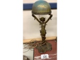 Bronze Figural Lamp - Has a Cracked Shade
